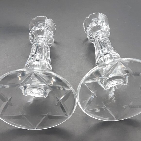 Early Stuart Waterford England Crystal Hand Cut Candleholders Pair England 1930s - Picture 6 of 14